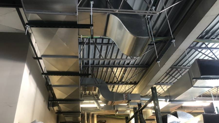 Rectangular supply ductwork installed overhead